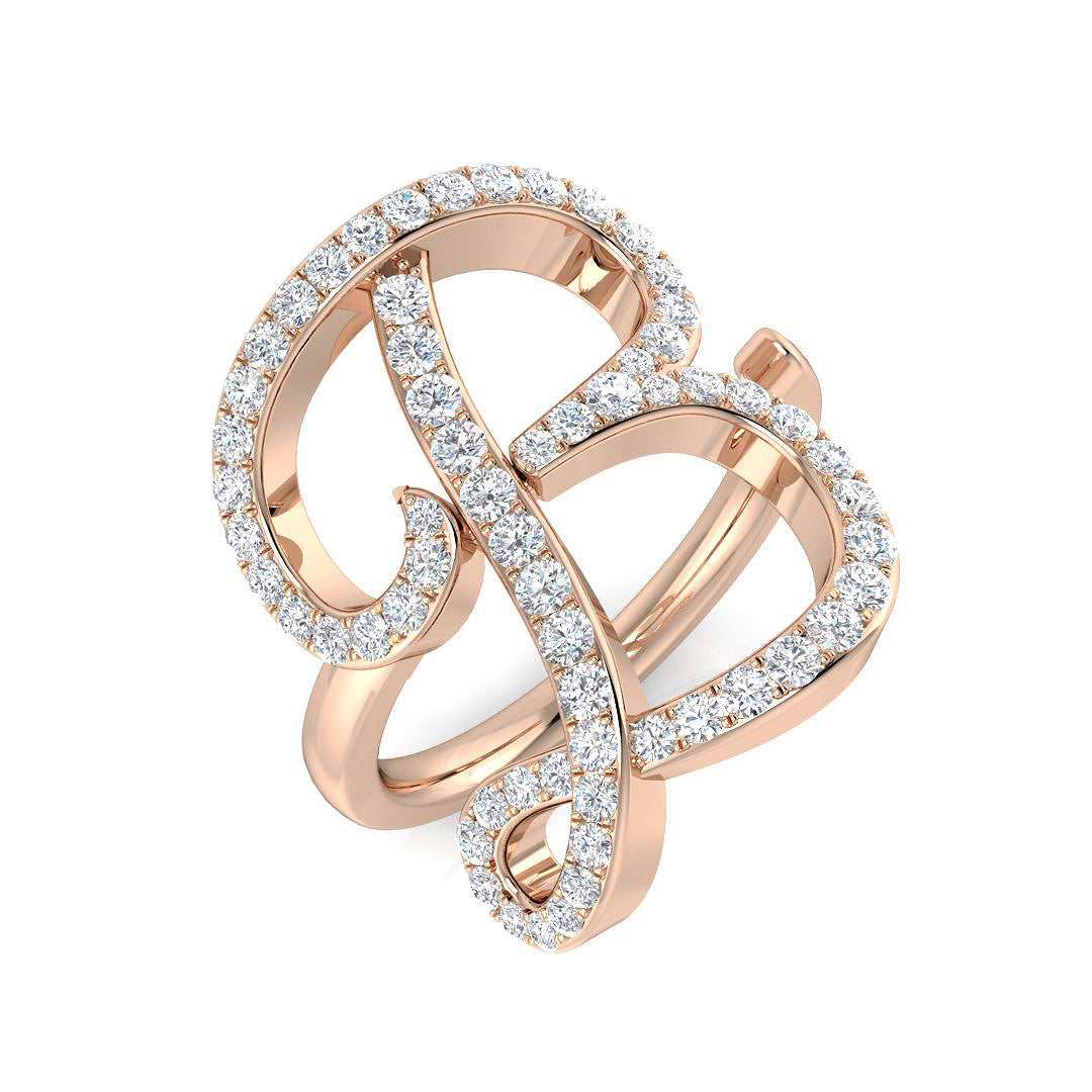 0.75 Carat Round Diamond Micro PavŽ Letter B Initial Ring