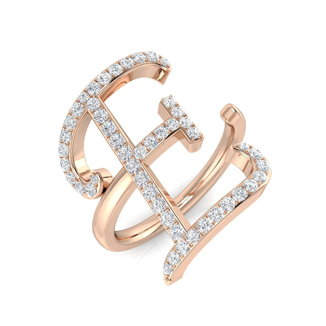 0.55 Carat Round Diamond Micro PavŽ Letter E Initial Ring