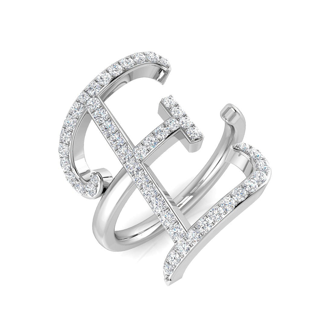 0.55 Carat Round Diamond Micro PavŽ Letter E Initial Ring
