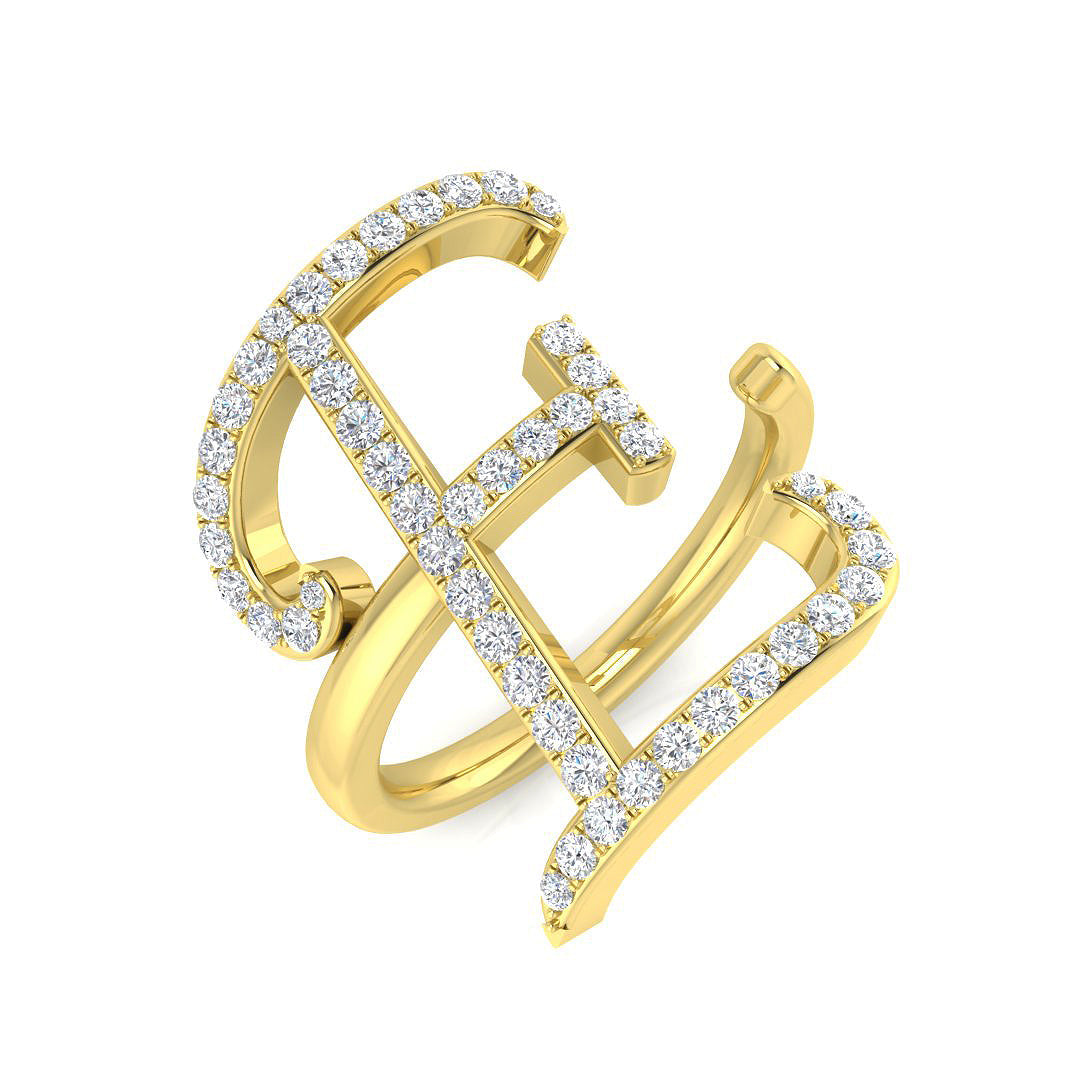 0.55 Carat Round Diamond Micro PavŽ Letter E Initial Ring