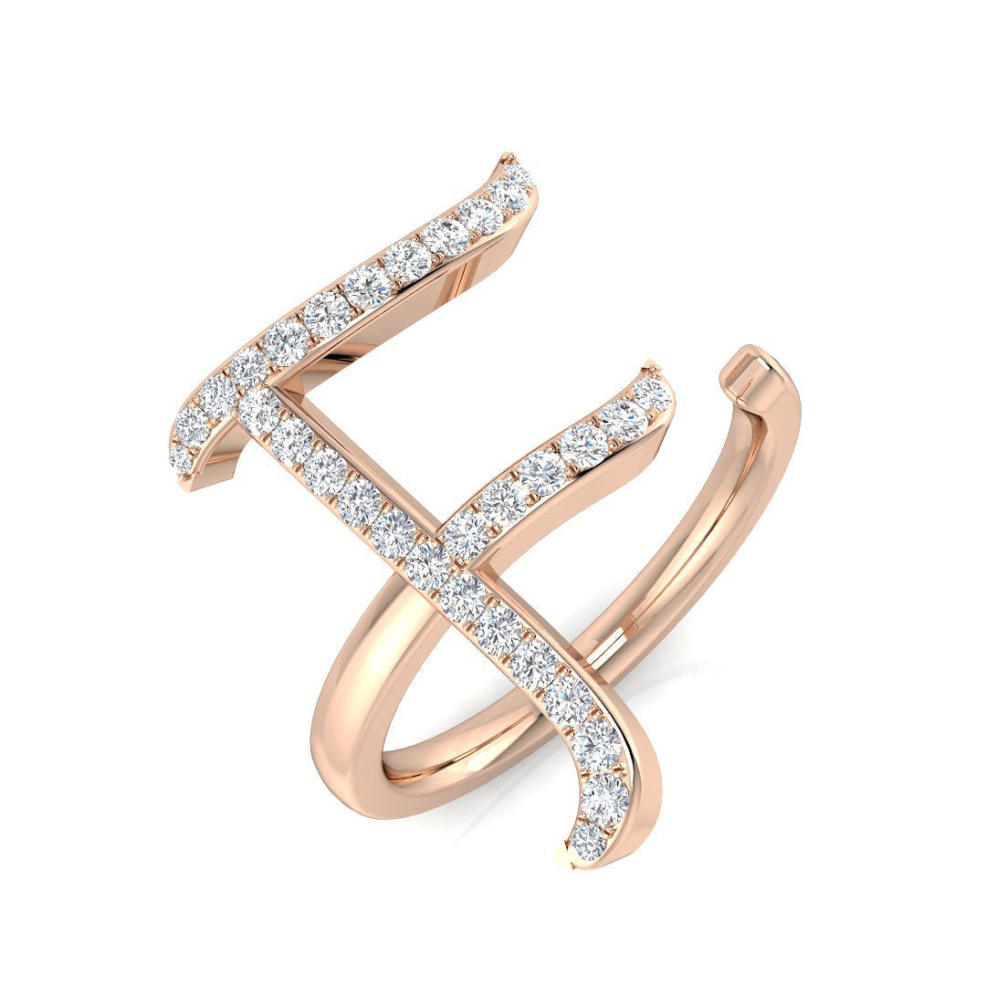 0.35 Carat Round Diamond Micro PavŽ Letter F Initial Ring