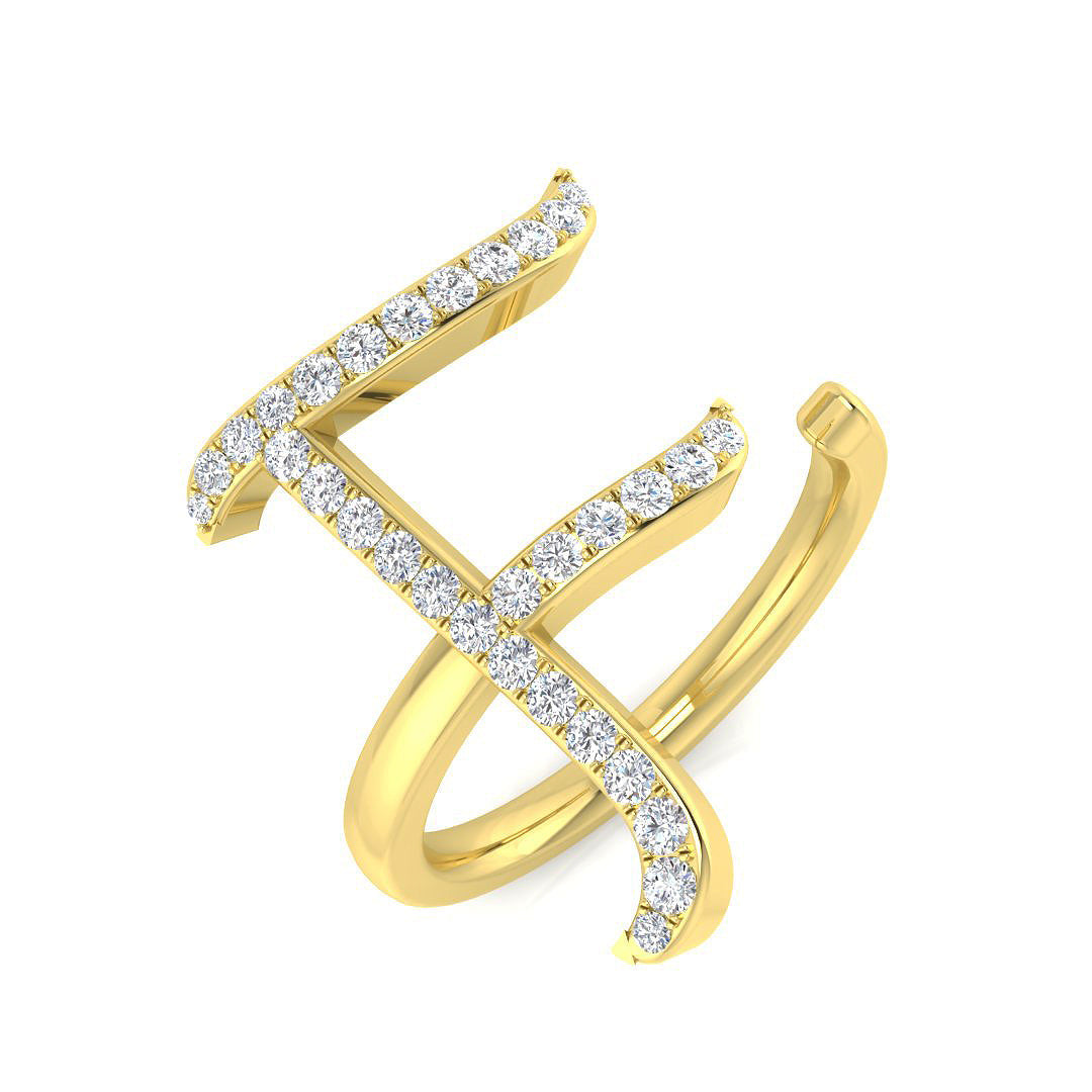 0.35 Carat Round Diamond Micro PavŽ Letter F Initial Ring