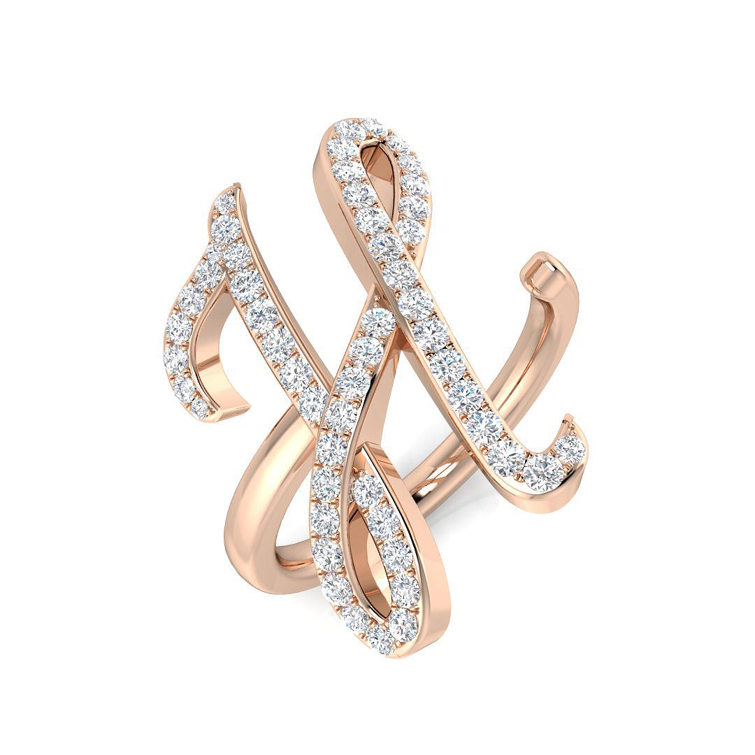 0.55 Carat Round Diamond Micro PavŽ Letter H Initial Ring
