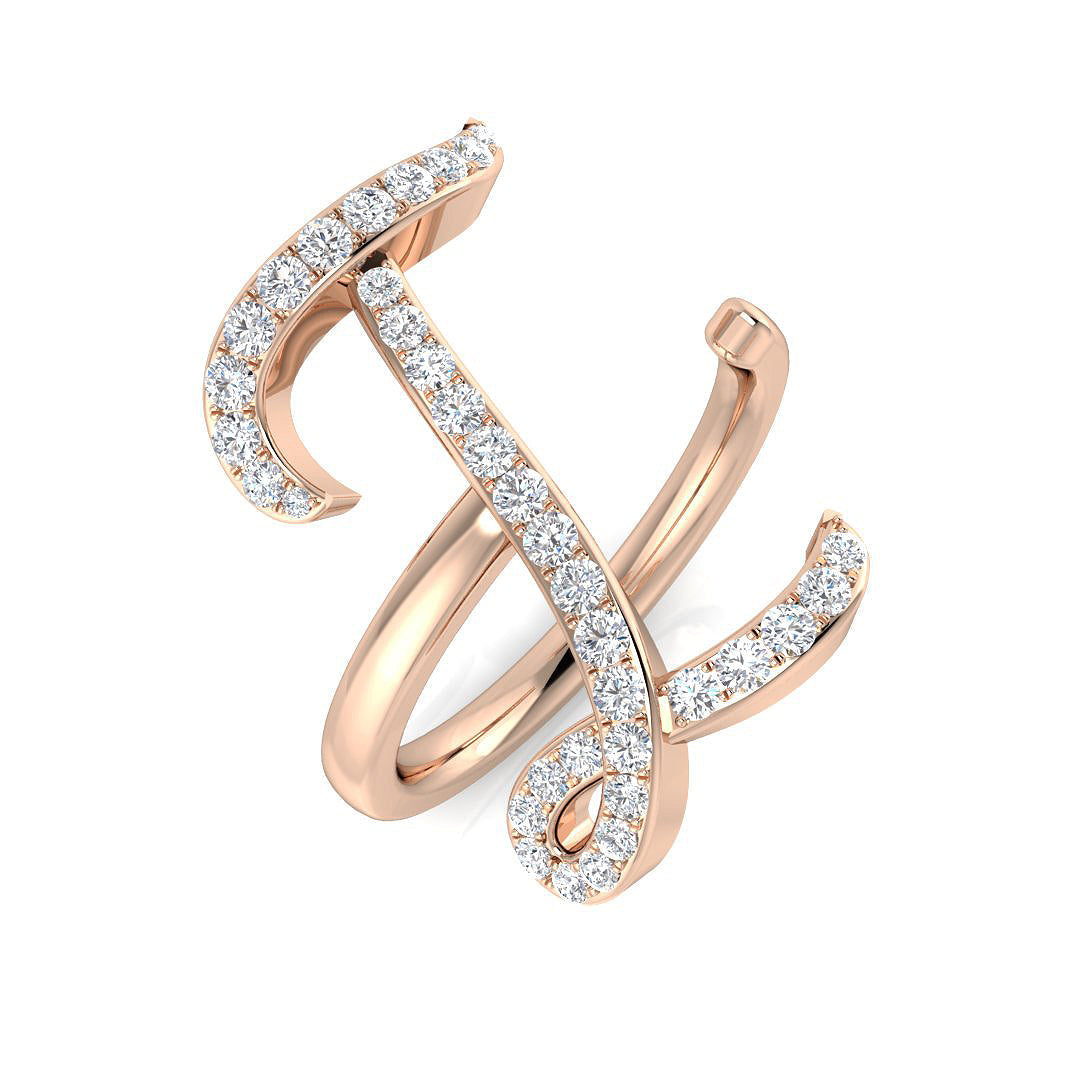 0.45 Carat Round Diamond Micro PavŽ Letter I Initial Ring