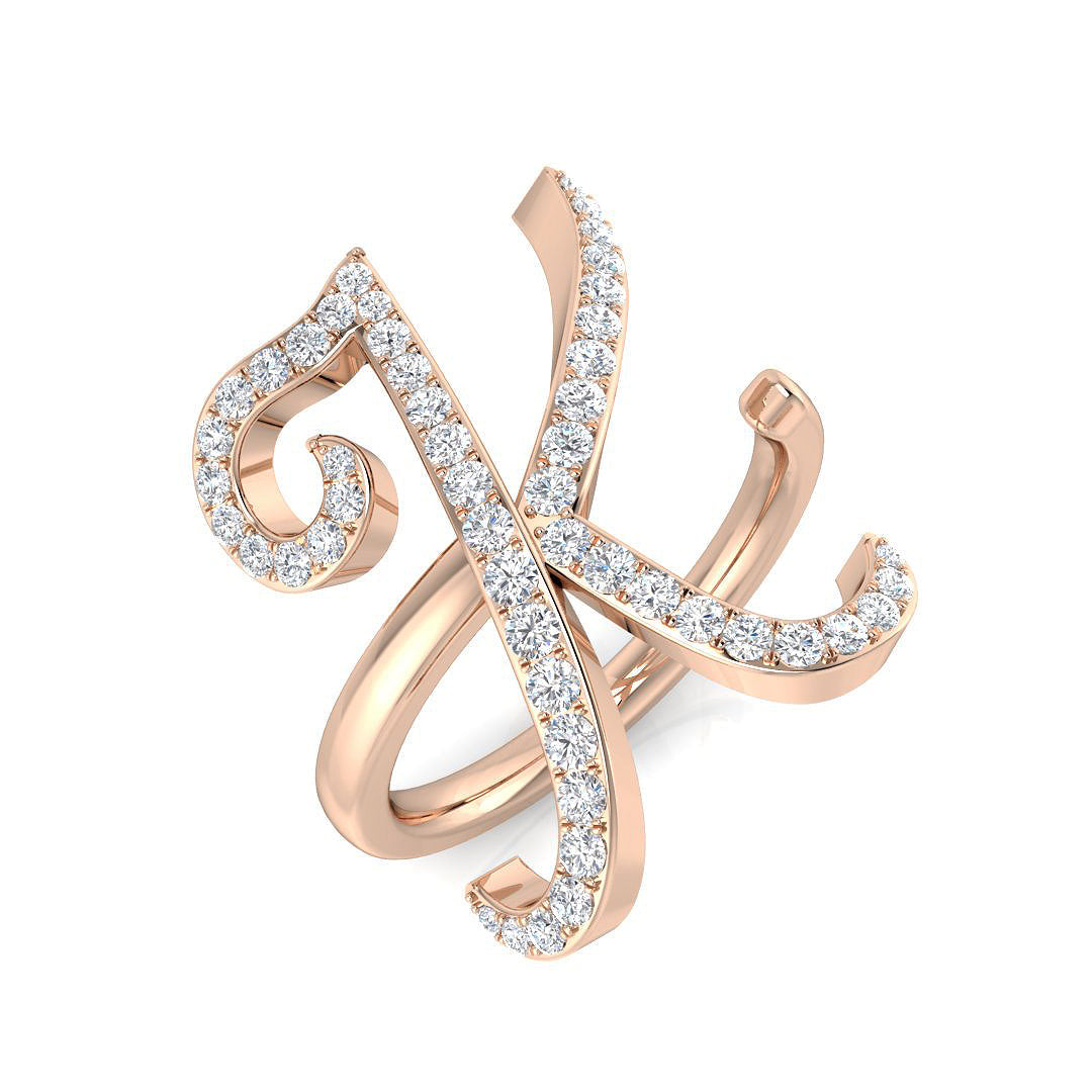 0.52 Carat Round Diamond Micro PavŽ Letter K Initial Ring