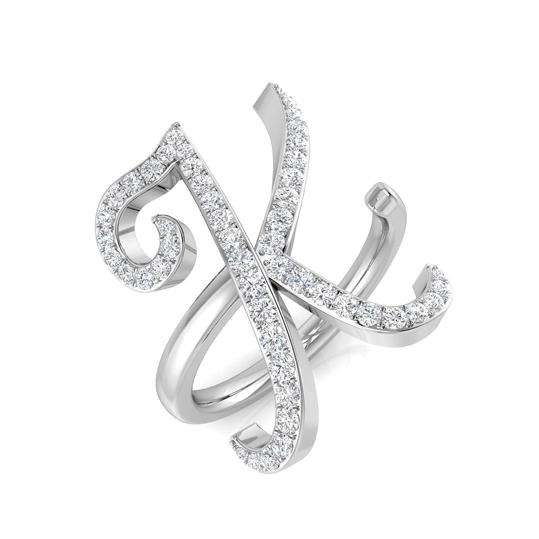 0.52 Carat Round Diamond Micro PavŽ Letter K Initial Ring