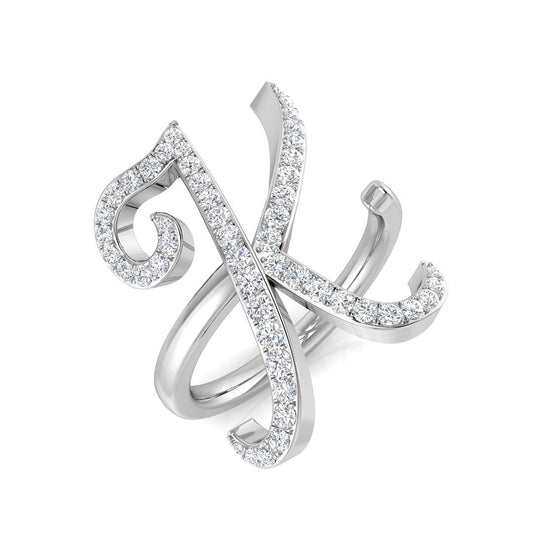 0.52 Carat Round Diamond Micro PavŽ Letter K Initial Ring