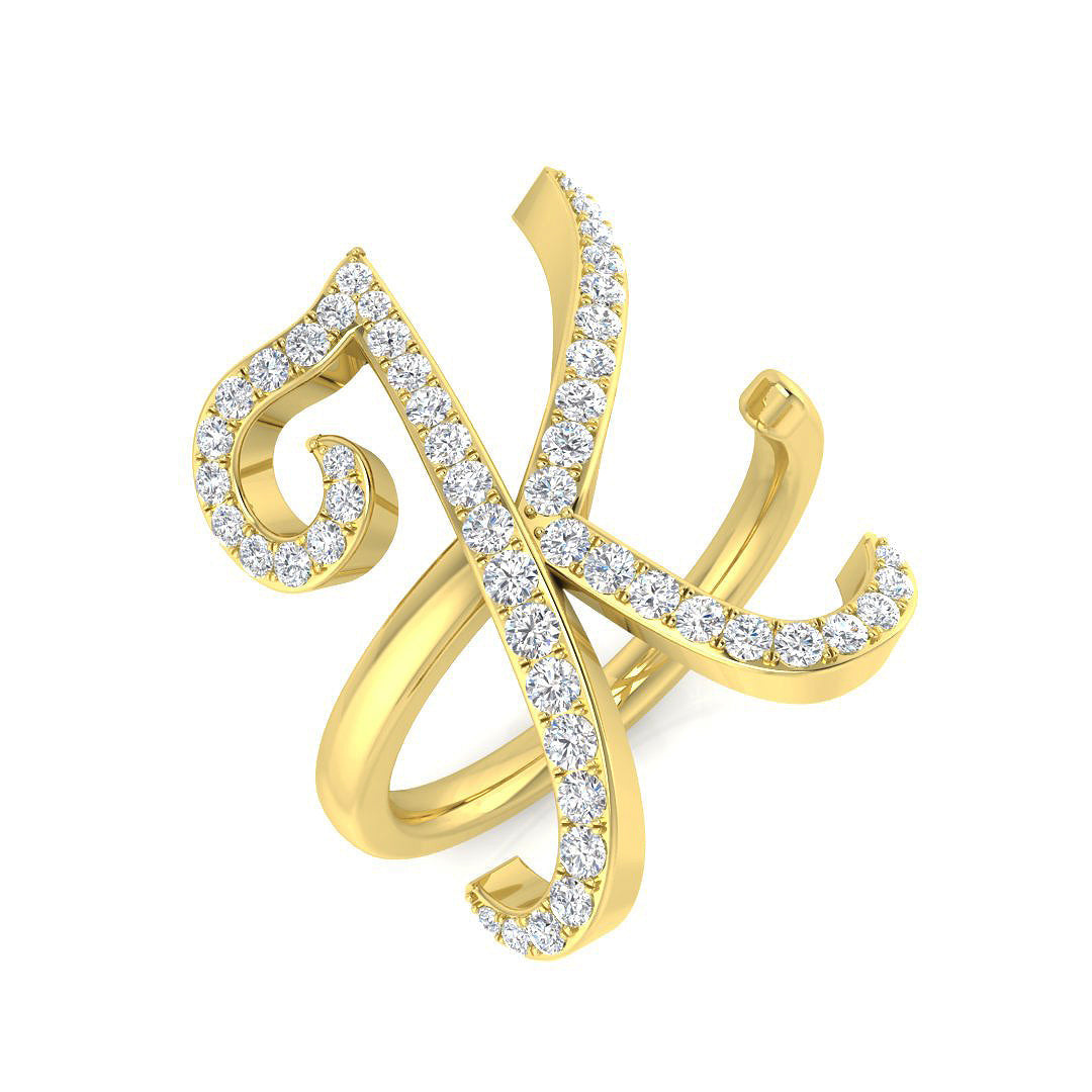 0.52 Carat Round Diamond Micro PavŽ Letter K Initial Ring
