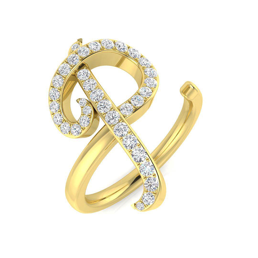 0.40 Carat Round Diamond Micro PavŽ Letter P Initial Ring