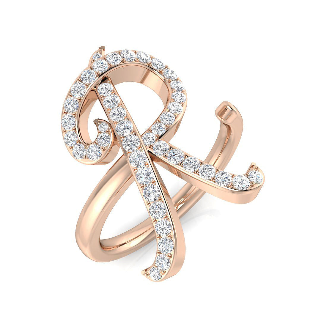 0.50 Carat Round Diamond Micro PavŽ Letter R Initial Ring