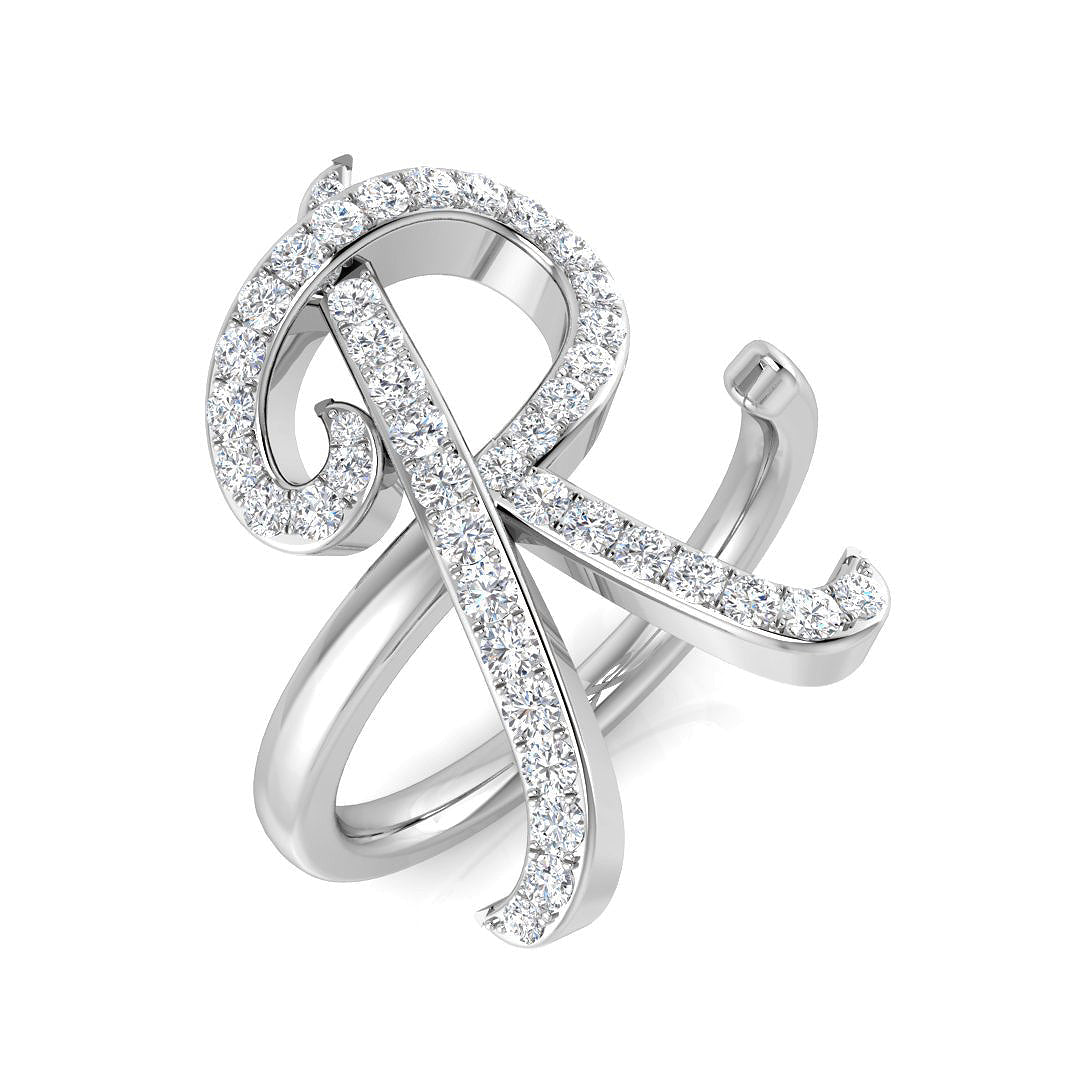 0.50 Carat Round Diamond Micro PavŽ Letter R Initial Ring