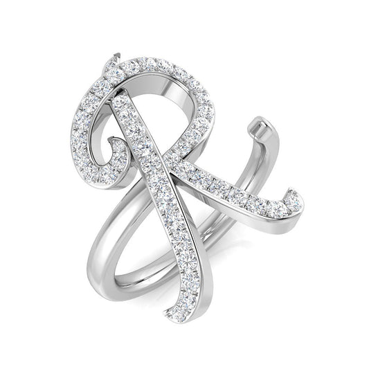 0.50 Carat Round Diamond Micro PavŽ Letter R Initial Ring