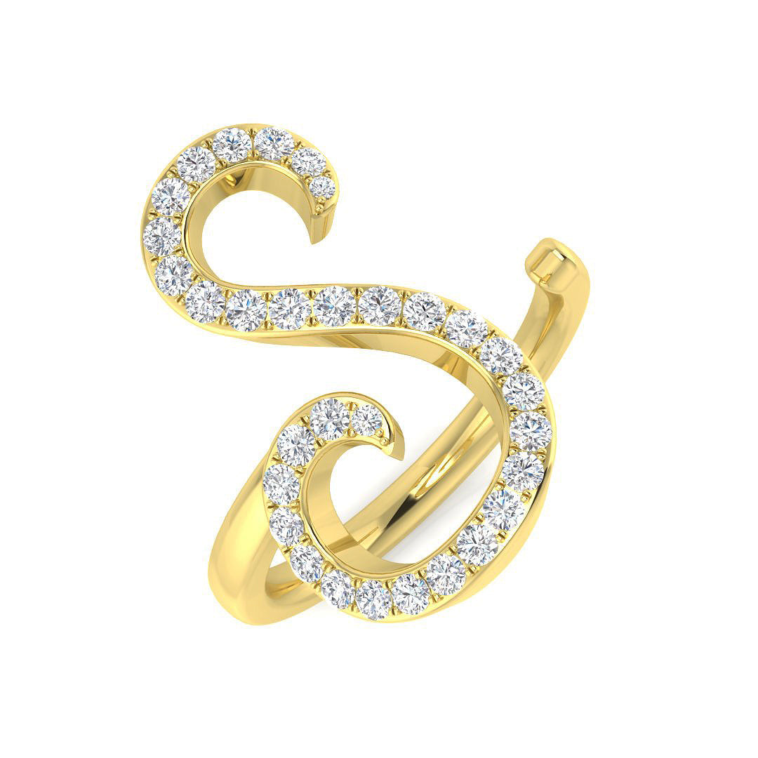 0.40 Carat Round Diamond Micro PavŽ Letter S Initial Ring