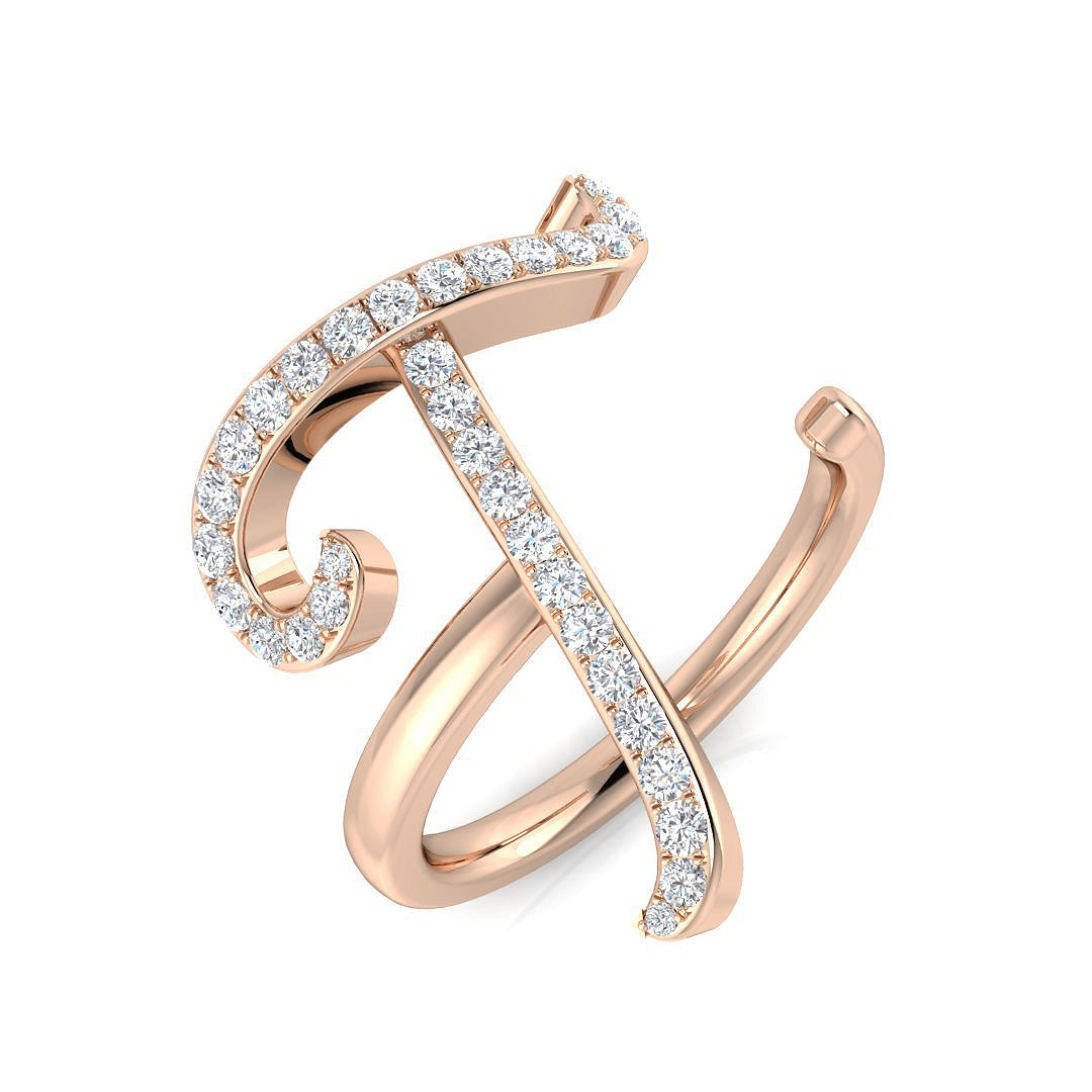 0.35 Carat Round Diamond Micro PavŽ Letter T Initial Ring