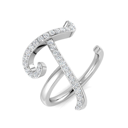 0.35 Carat Round Diamond Micro PavŽ Letter T Initial Ring