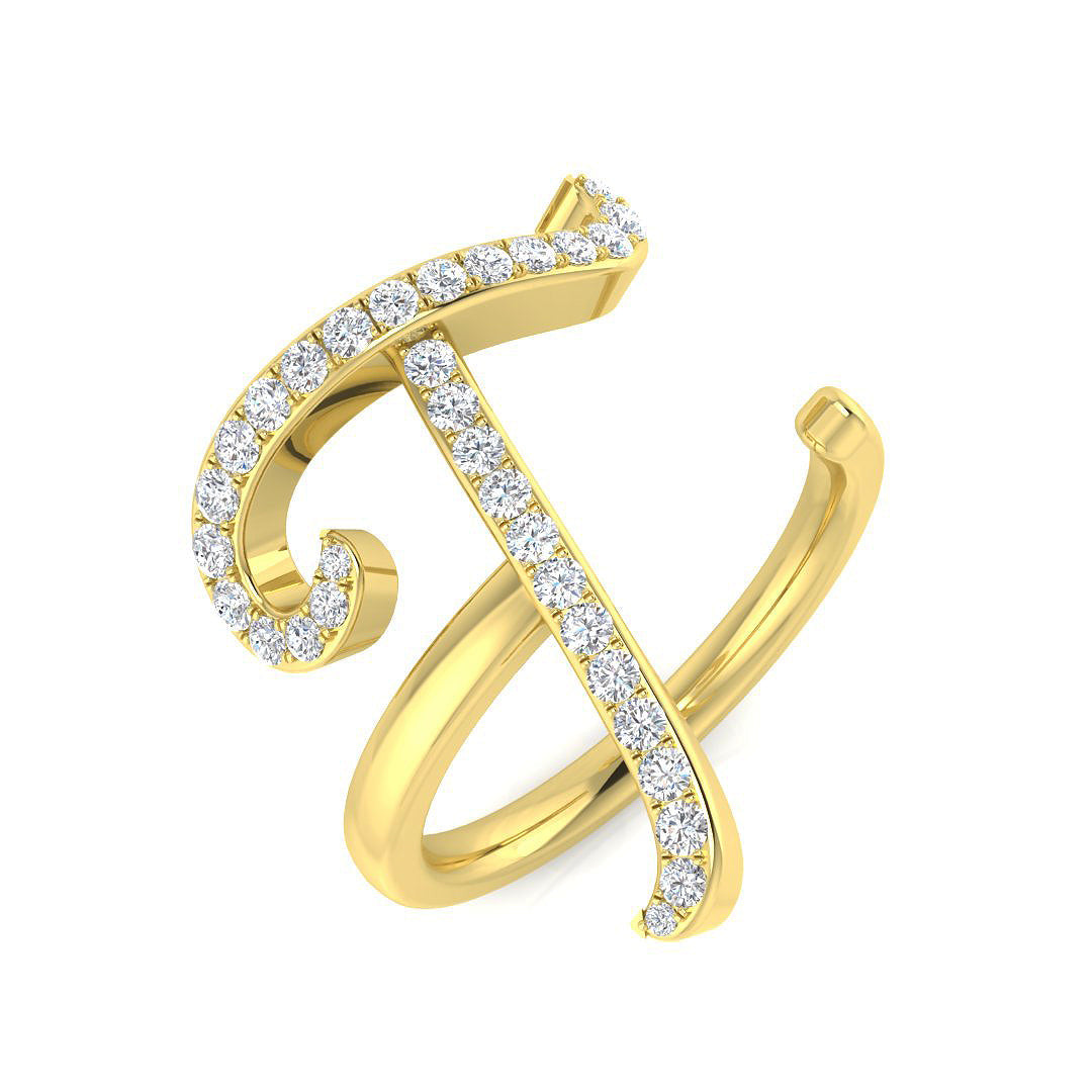 0.35 Carat Round Diamond Micro PavŽ Letter T Initial Ring