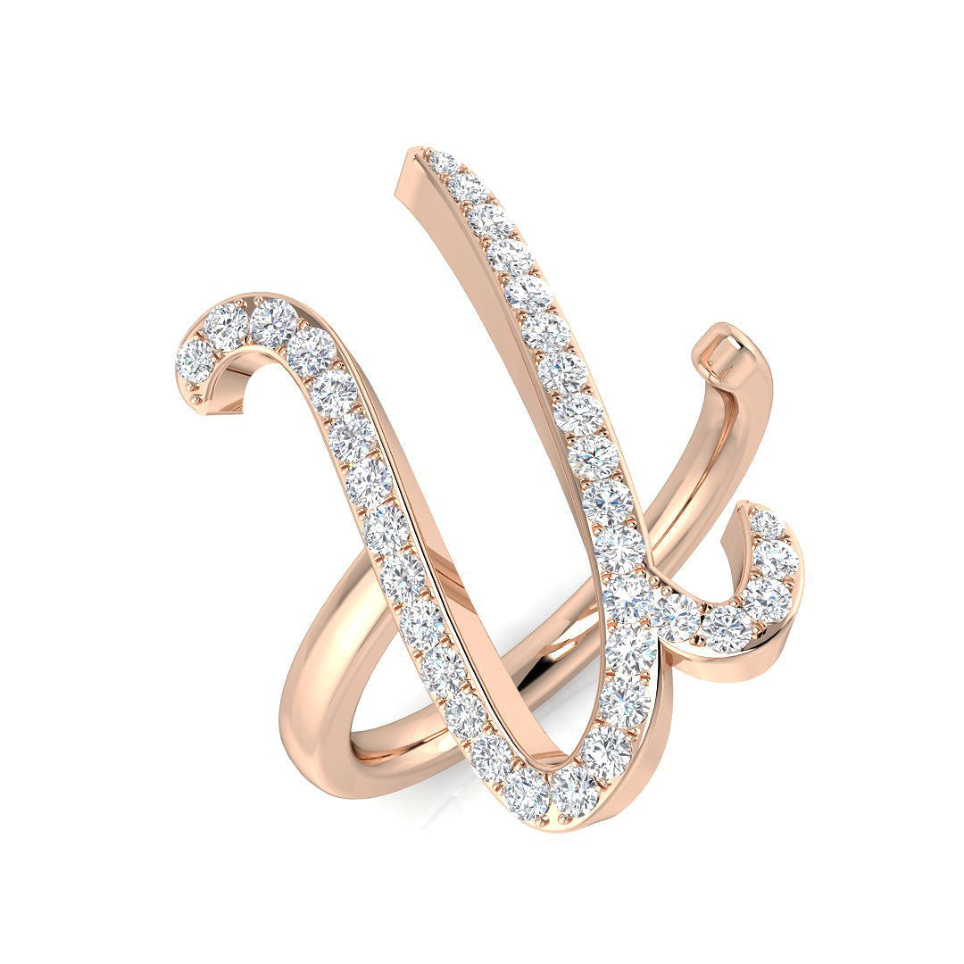 0.40 Carat Round Diamond Micro PavŽ Letter U Initial Ring