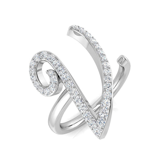 0.45 Carat Round Diamond Micro PavŽ Letter V Initial Ring