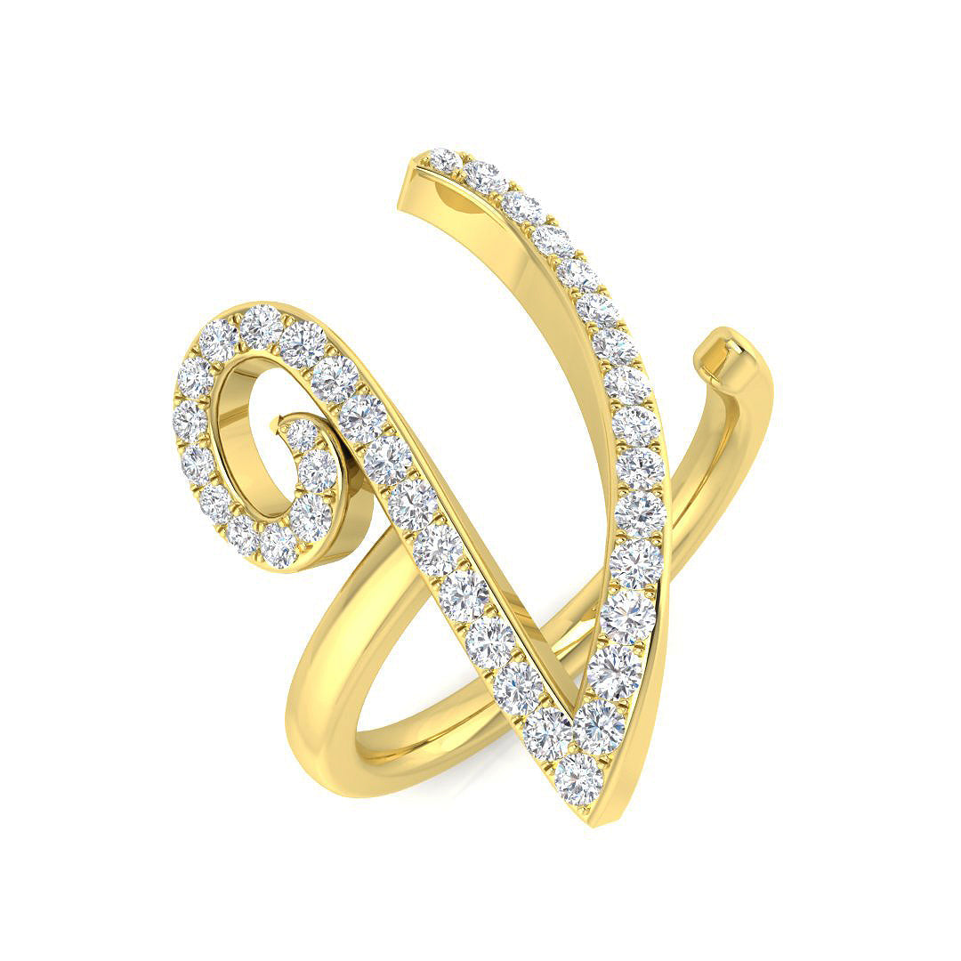 0.45 Carat Round Diamond Micro PavŽ Letter V Initial Ring