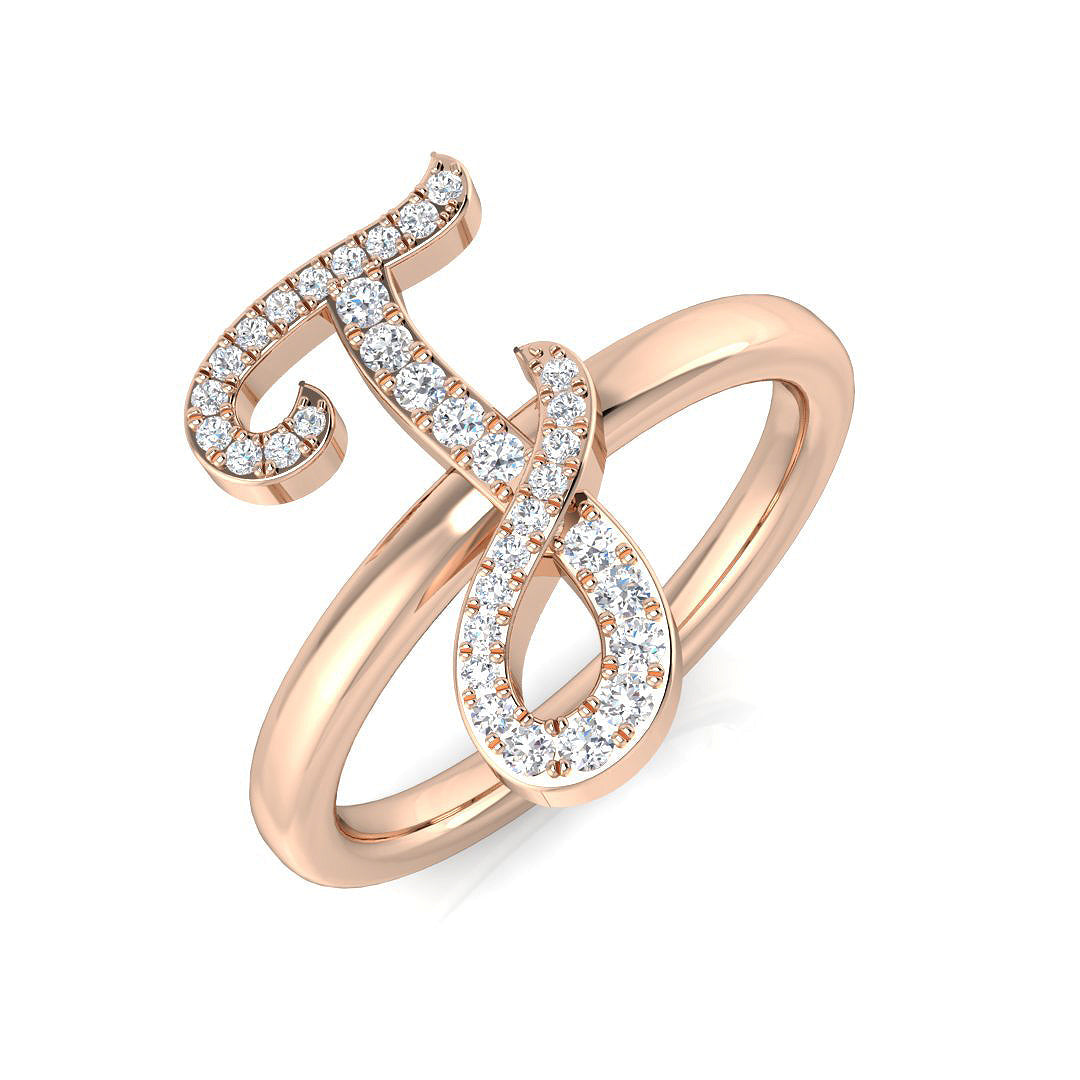 0.16 Carat Round Diamond Micro PavŽ Script Letter J Initial Ring