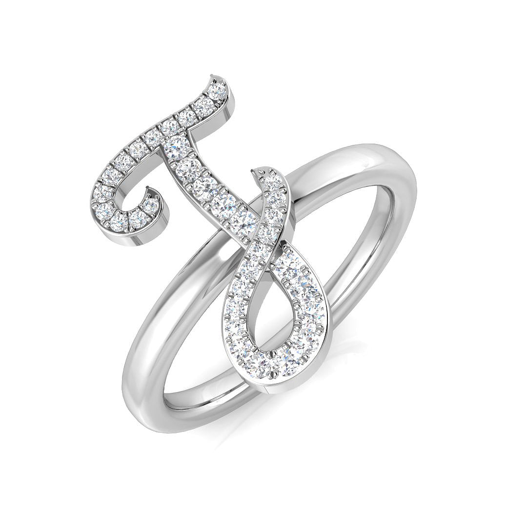 0.16 Carat Round Diamond Micro PavŽ Script Letter J Initial Ring