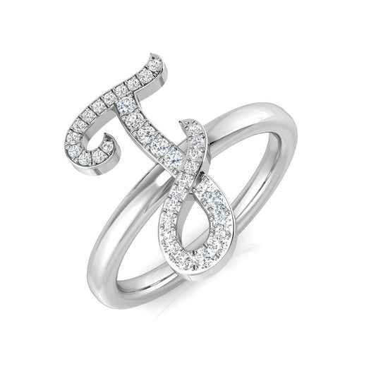 0.16 Carat Round Diamond Micro PavŽ Script Letter J Initial Ring