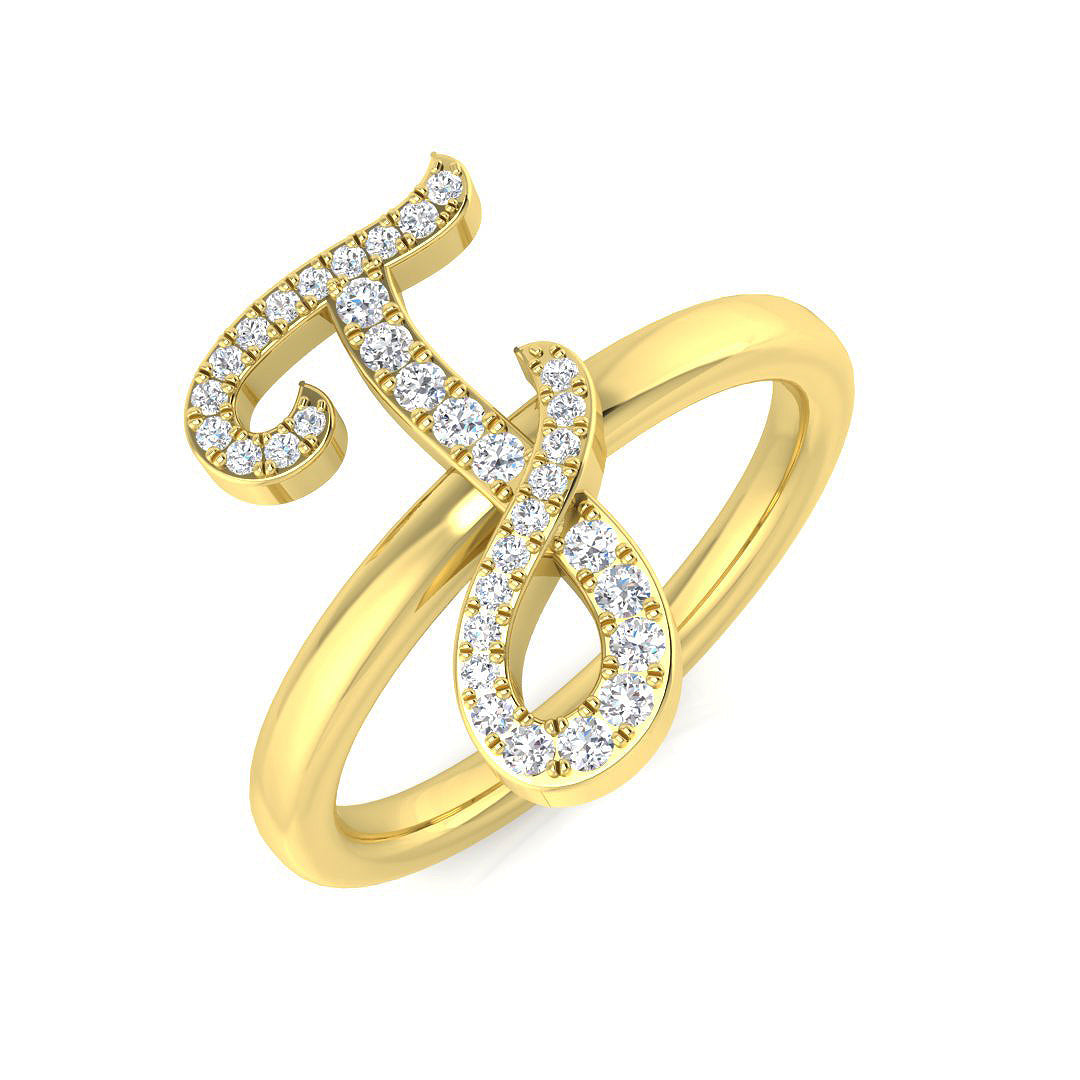 0.16 Carat Round Diamond Micro PavŽ Script Letter J Initial Ring