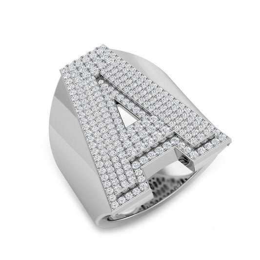 1.00 Carat Round Diamond Block Letter A Cluster PavŽ Statement Initial Ring