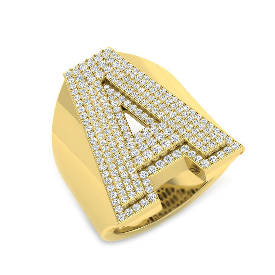 1.00 Carat Round Diamond Block Letter A Cluster PavŽ Statement Initial Ring
