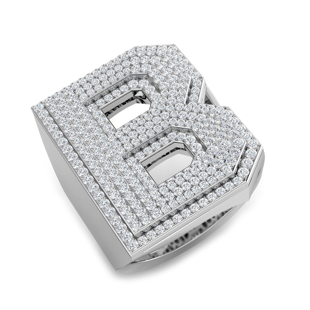 1.48 Carat Round Diamond Block Letter B Cluster PavŽ Statement Initial Ring