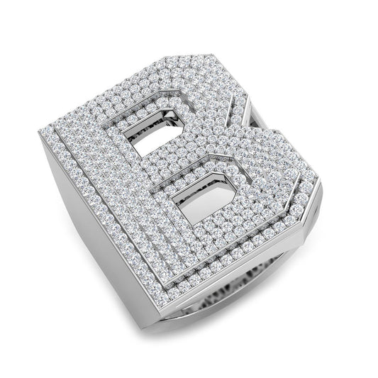 1.48 Carat Round Diamond Block Letter B Cluster PavŽ Statement Initial Ring