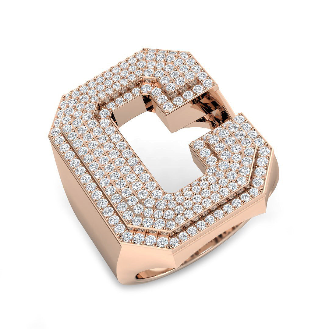 1.22 Carat Round Diamond Block Letter C Cluster PavŽ Statement Initial Ring