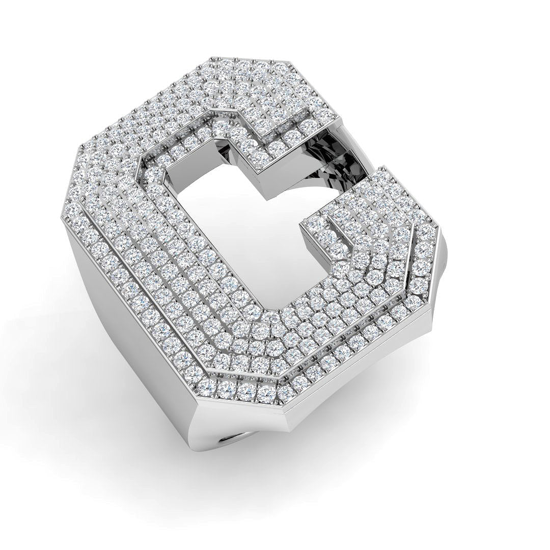1.22 Carat Round Diamond Block Letter C Cluster PavŽ Statement Initial Ring