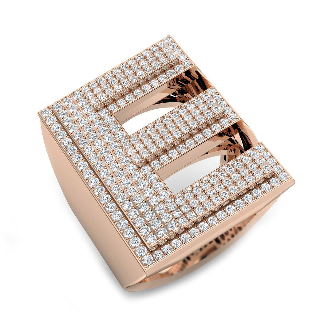 1.23 Carat Round Diamond Block Letter E Cluster PavŽ Statement Initial Ring