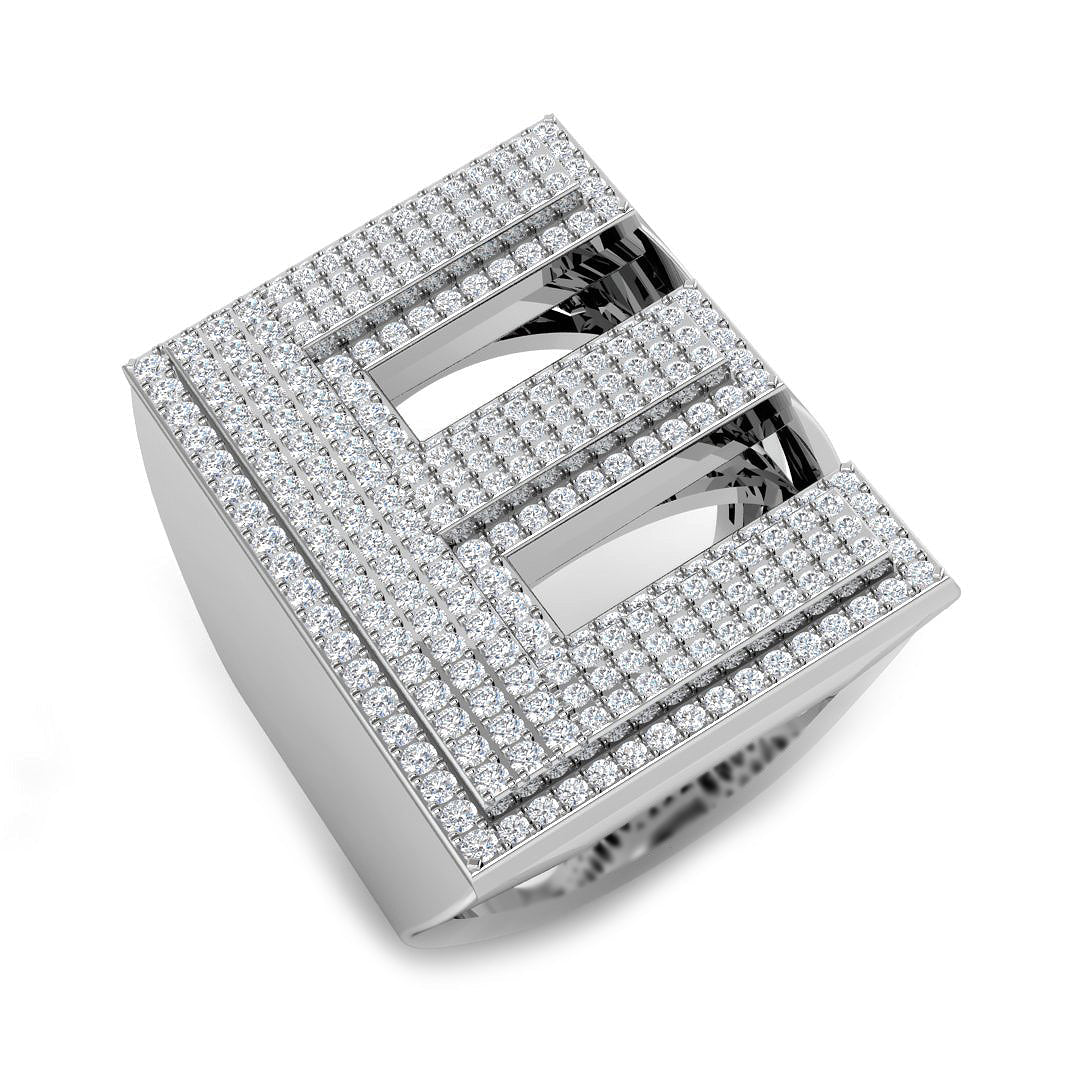 1.23 Carat Round Diamond Block Letter E Cluster PavŽ Statement Initial Ring