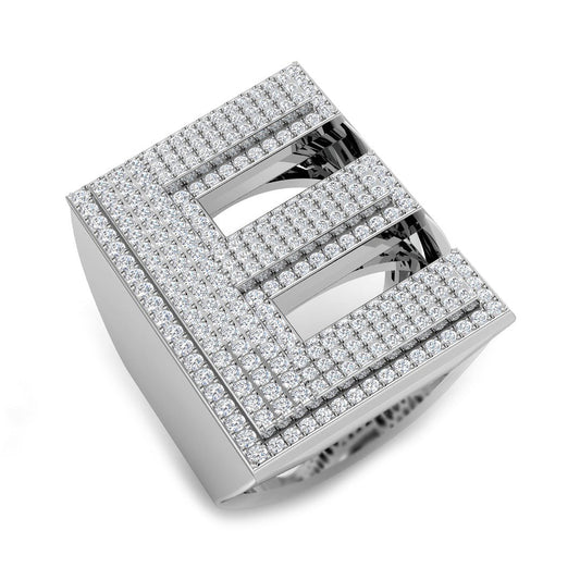 1.23 Carat Round Diamond Block Letter E Cluster PavŽ Statement Initial Ring