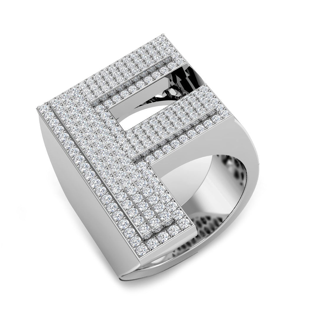 1.03 Carat Round Diamond Block Letter F Cluster PavŽ Statement Initial Ring