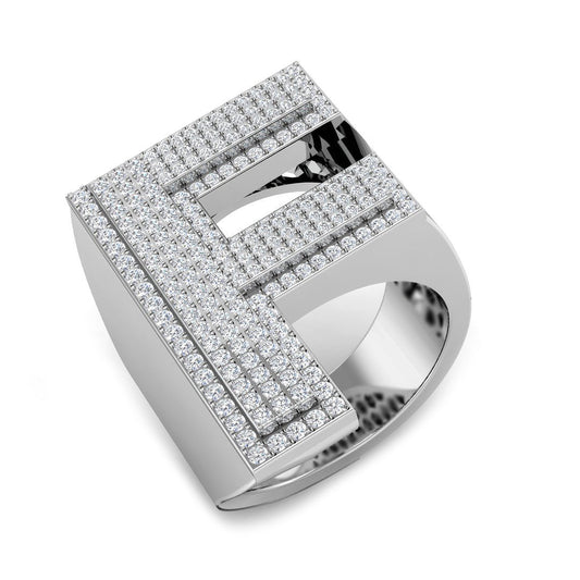 1.03 Carat Round Diamond Block Letter F Cluster PavŽ Statement Initial Ring
