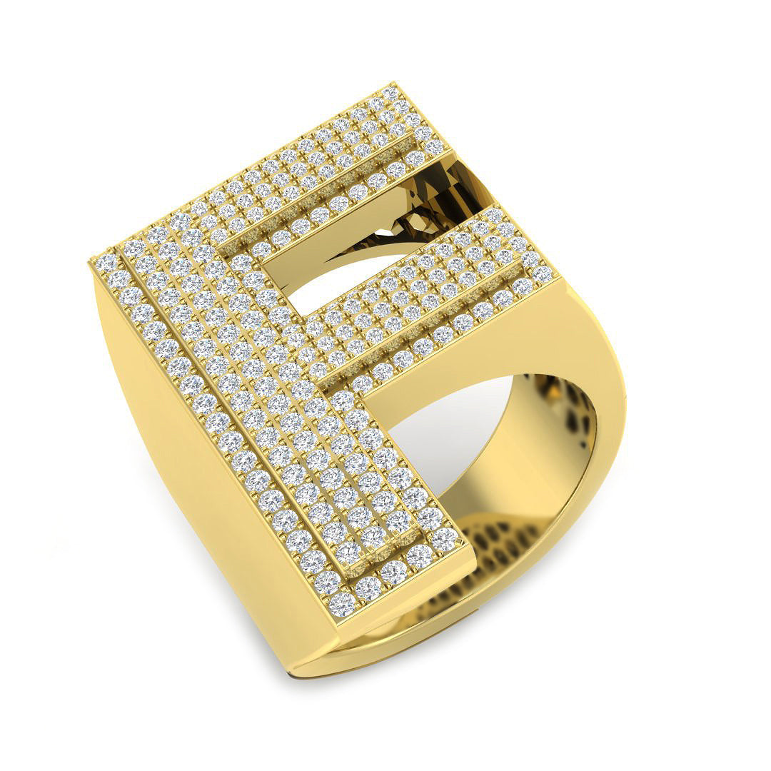 1.03 Carat Round Diamond Block Letter F Cluster PavŽ Statement Initial Ring