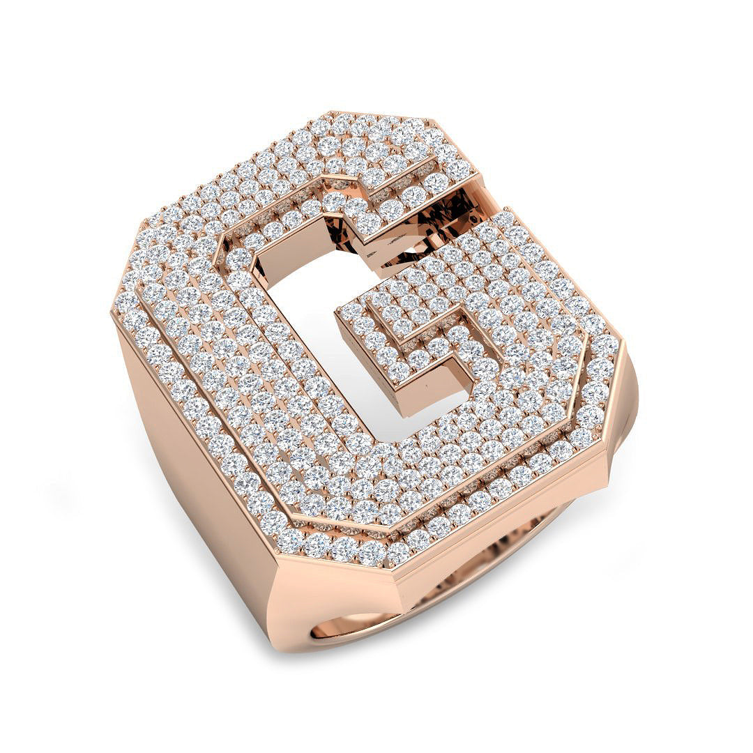 1.30 Carat Round Diamond Block Letter G Cluster PavŽ Statement Initial Ring