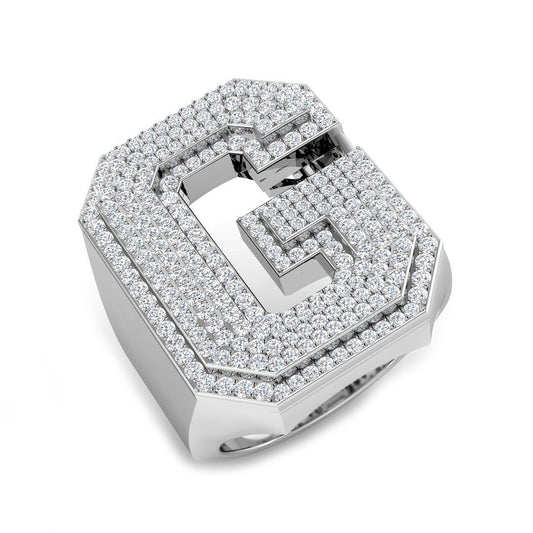 1.30 Carat Round Diamond Block Letter G Cluster PavŽ Statement Initial Ring