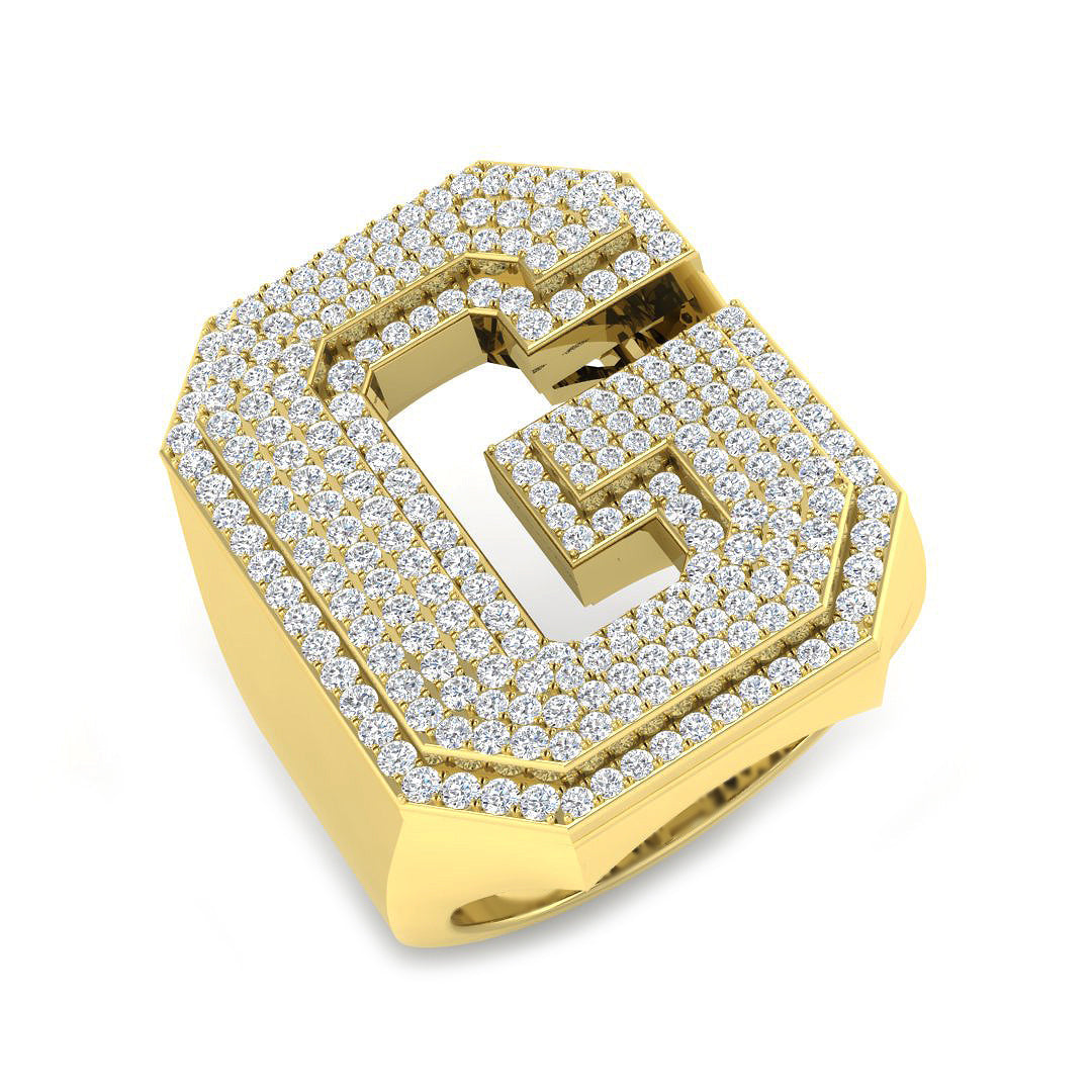 1.30 Carat Round Diamond Block Letter G Cluster PavŽ Statement Initial Ring