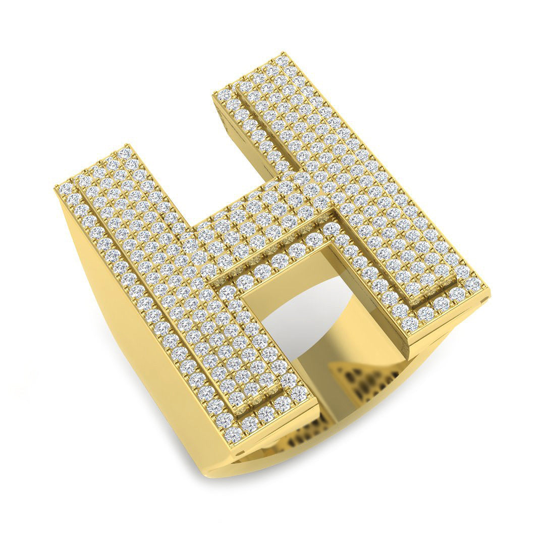 1.18 Carat Round Diamond Block Letter H Cluster PavŽ Statement Initial Ring