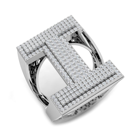 1.00 Carat Round Diamond Block Letter I Cluster PavŽ Statement Initial Ring