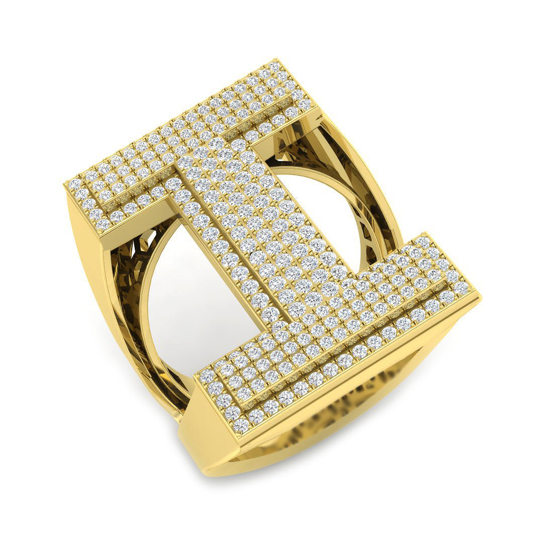 1.00 Carat Round Diamond Block Letter I Cluster PavŽ Statement Initial Ring