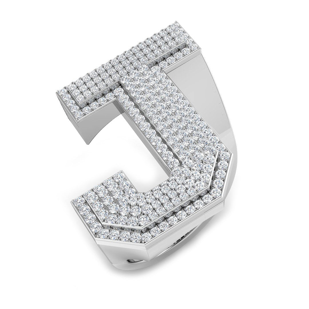1.08 Carat Round Diamond Block Letter J Cluster PavŽ Statement Initial Ring