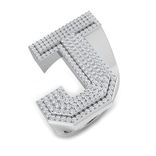 1.08 Carat Round Diamond Block Letter J Cluster PavŽ Statement Initial Ring