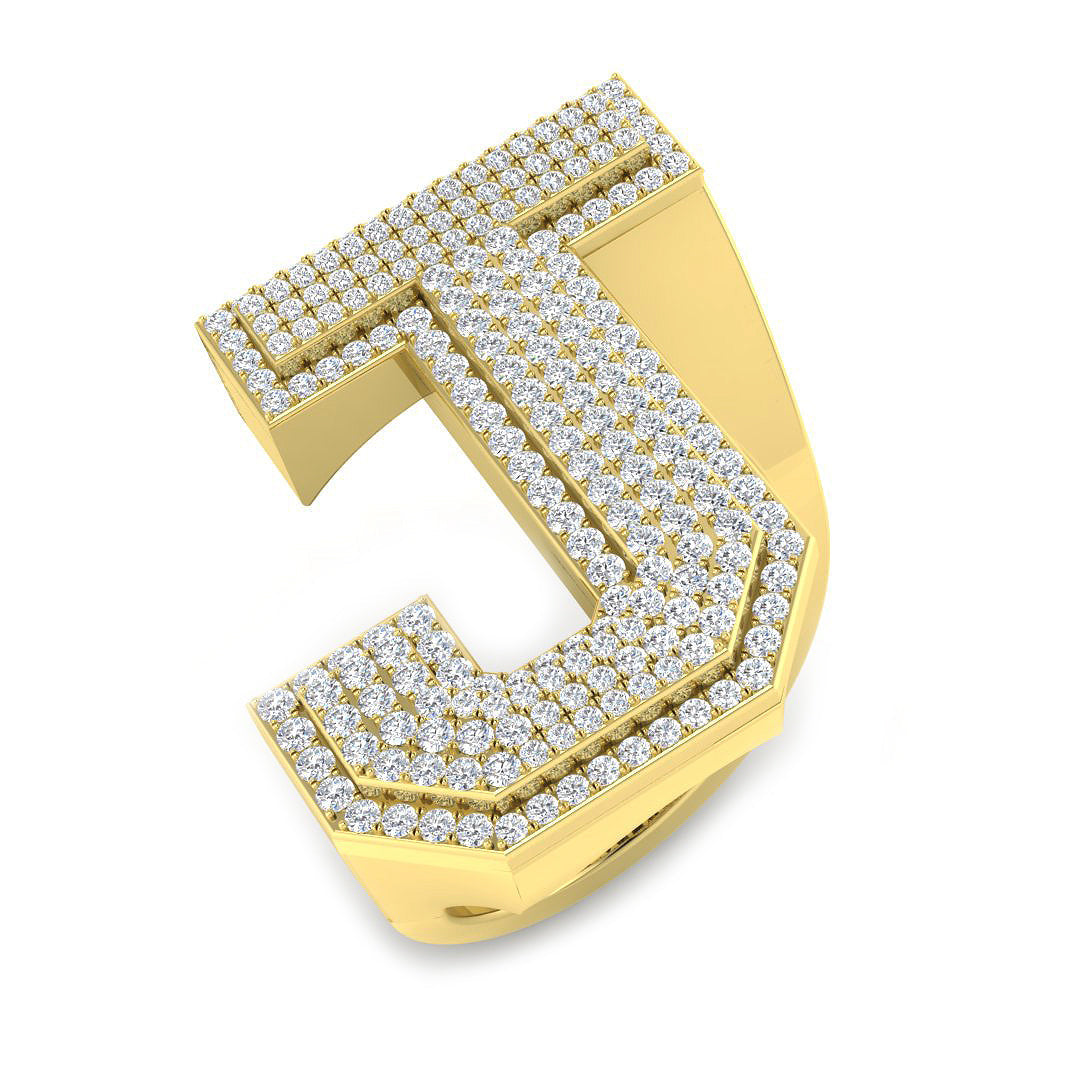 1.08 Carat Round Diamond Block Letter J Cluster PavŽ Statement Initial Ring