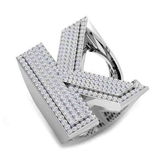 1.13 Carat Round Diamond Block Letter K Cluster PavŽ Statement Initial Ring