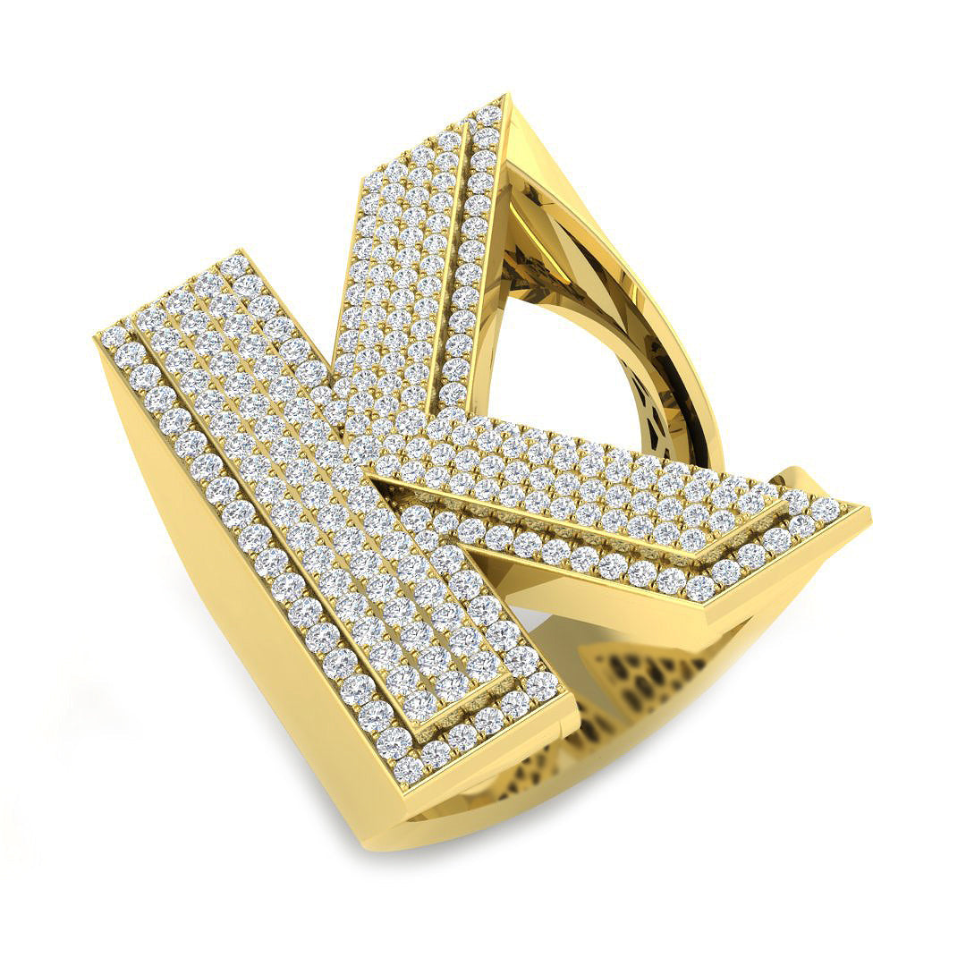 1.13 Carat Round Diamond Block Letter K Cluster PavŽ Statement Initial Ring